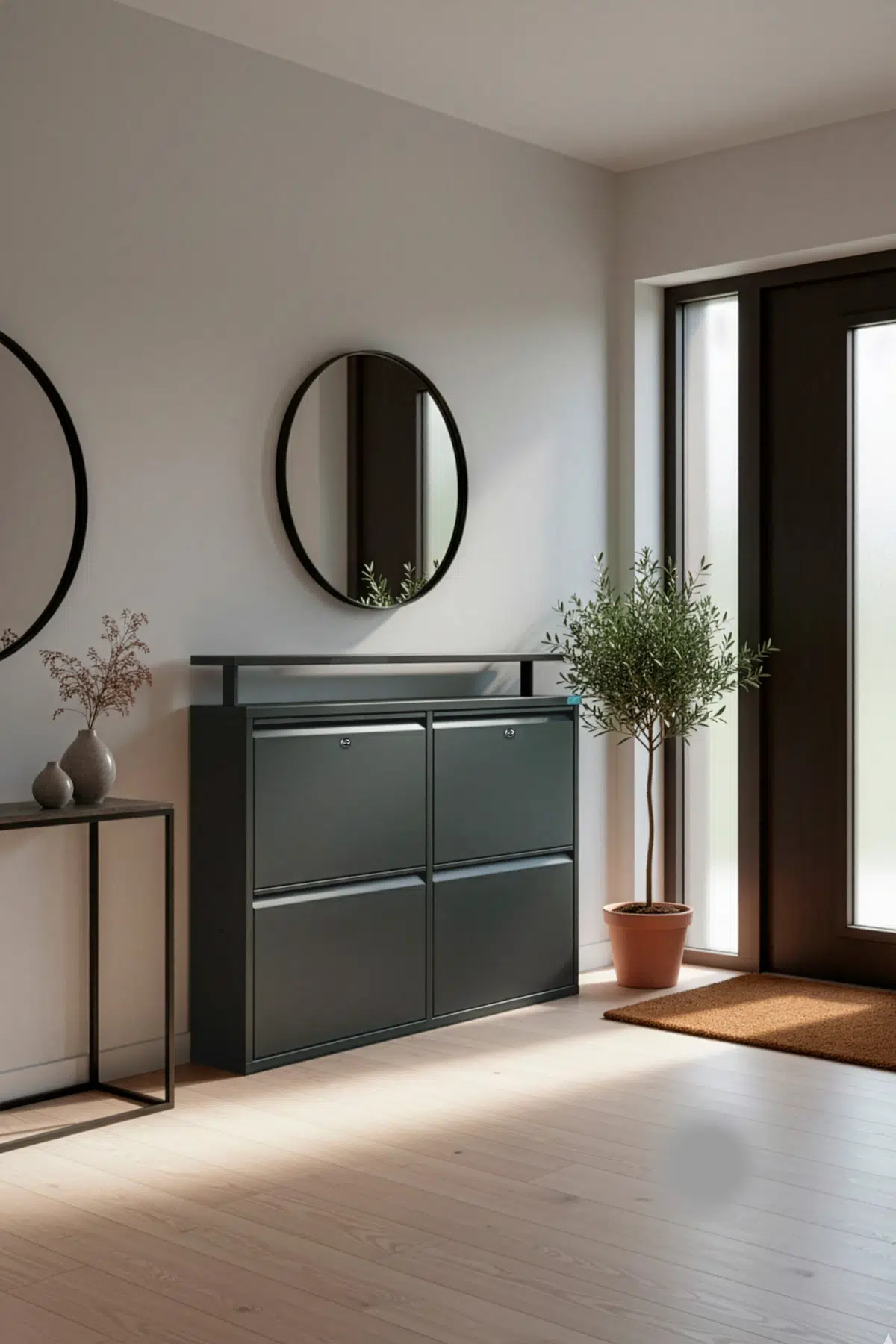 Metal Ayakkabılık 2 li Yatay Kilitli Model - Antrasit