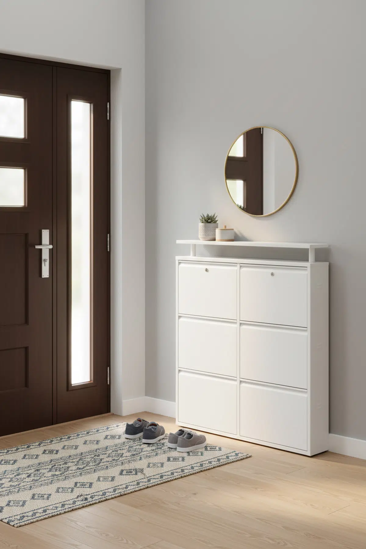 Metal Ayakkabılık 3 lü Yatay Kilitli Model - Beyaz