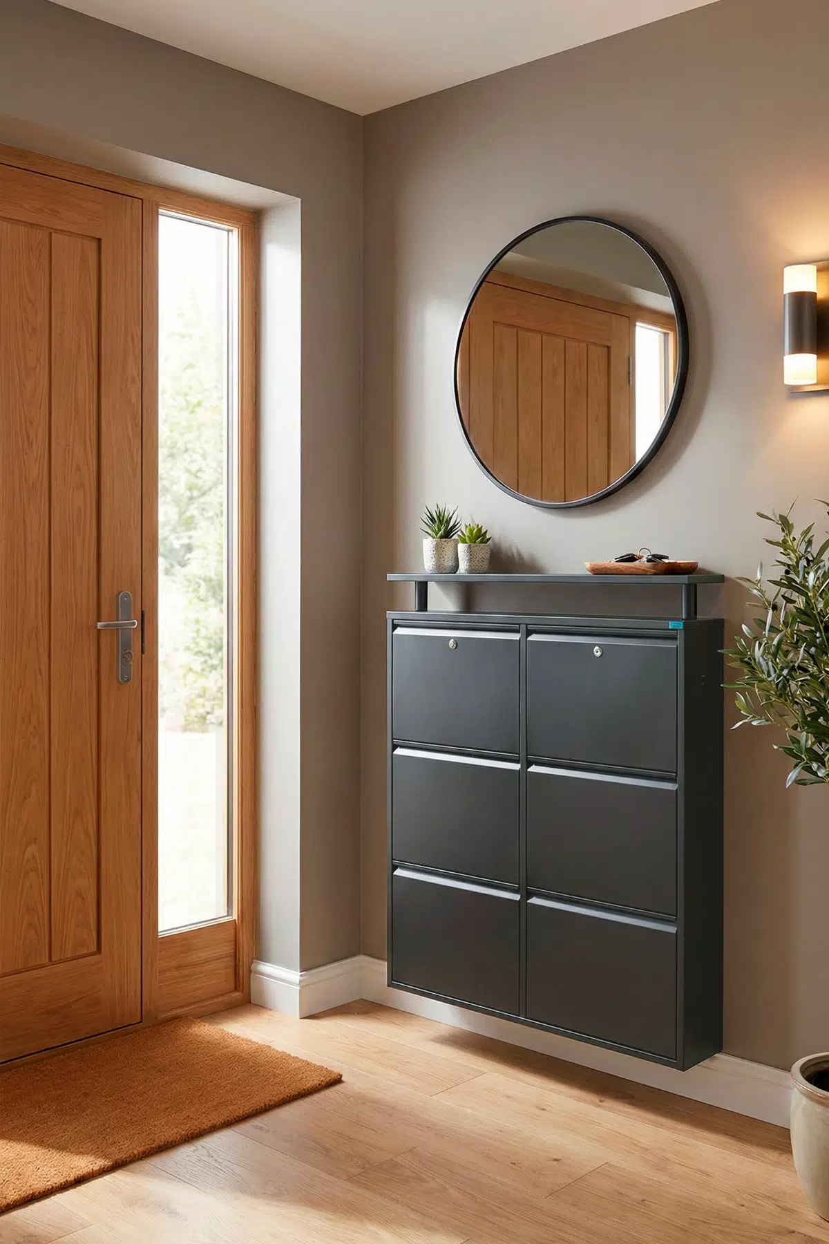 Metal Ayakkabılık 3 lü Yatay Kilitli Model - Antrasit