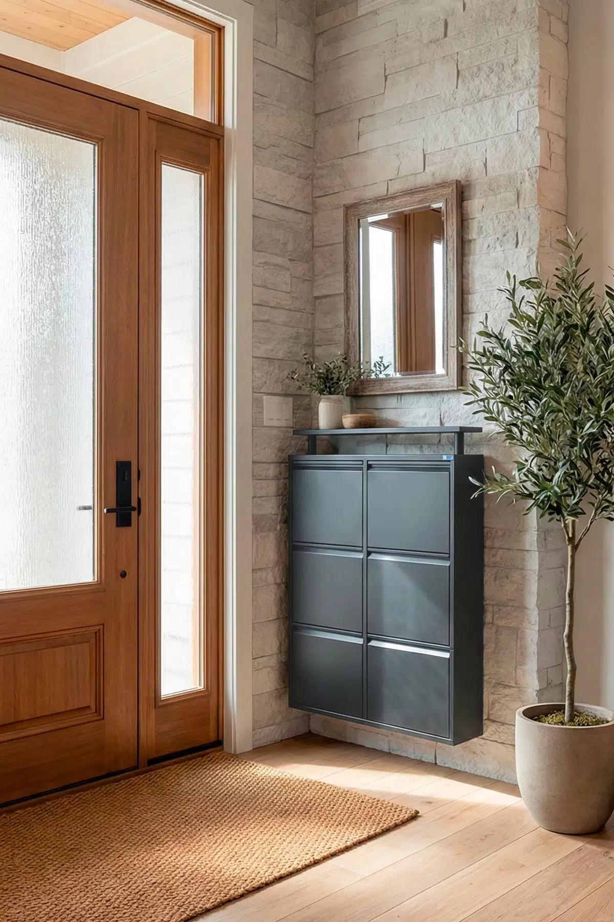 Metal Ayakkabılık 3 lü Yatay Model - Antrasit