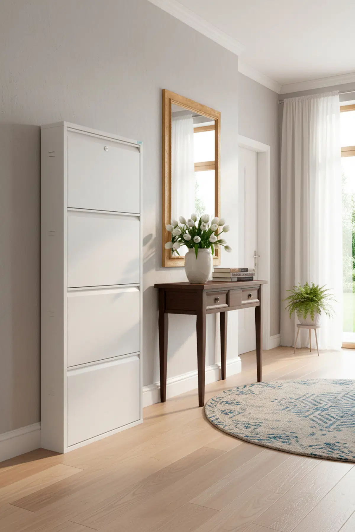 Metal Ayakkabılık 4'lü Kilitli Model - Beyaz